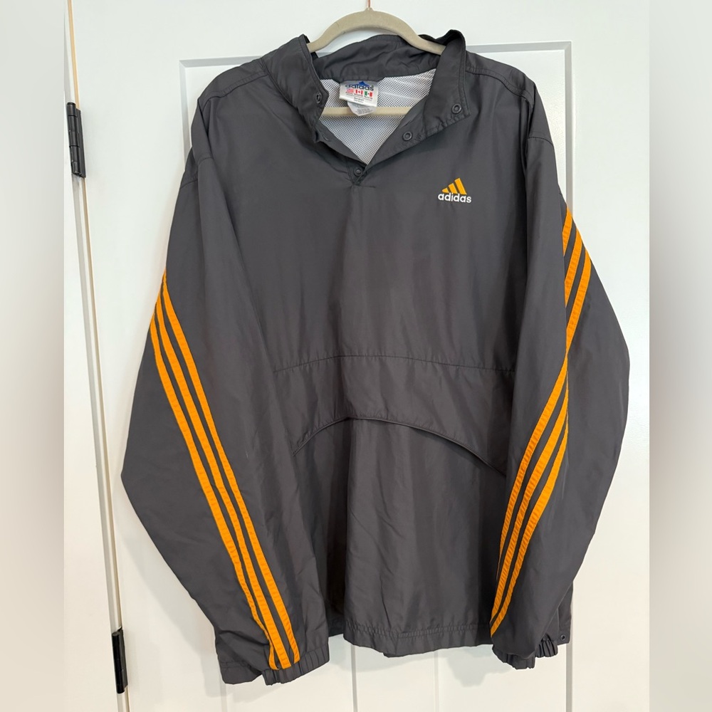 Vintage 90s Men's Adidas Gray Windbreaker XL Orange Stripes